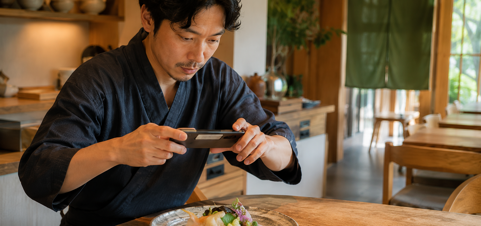 スマートフォンを使って店舗の集客を行う様子